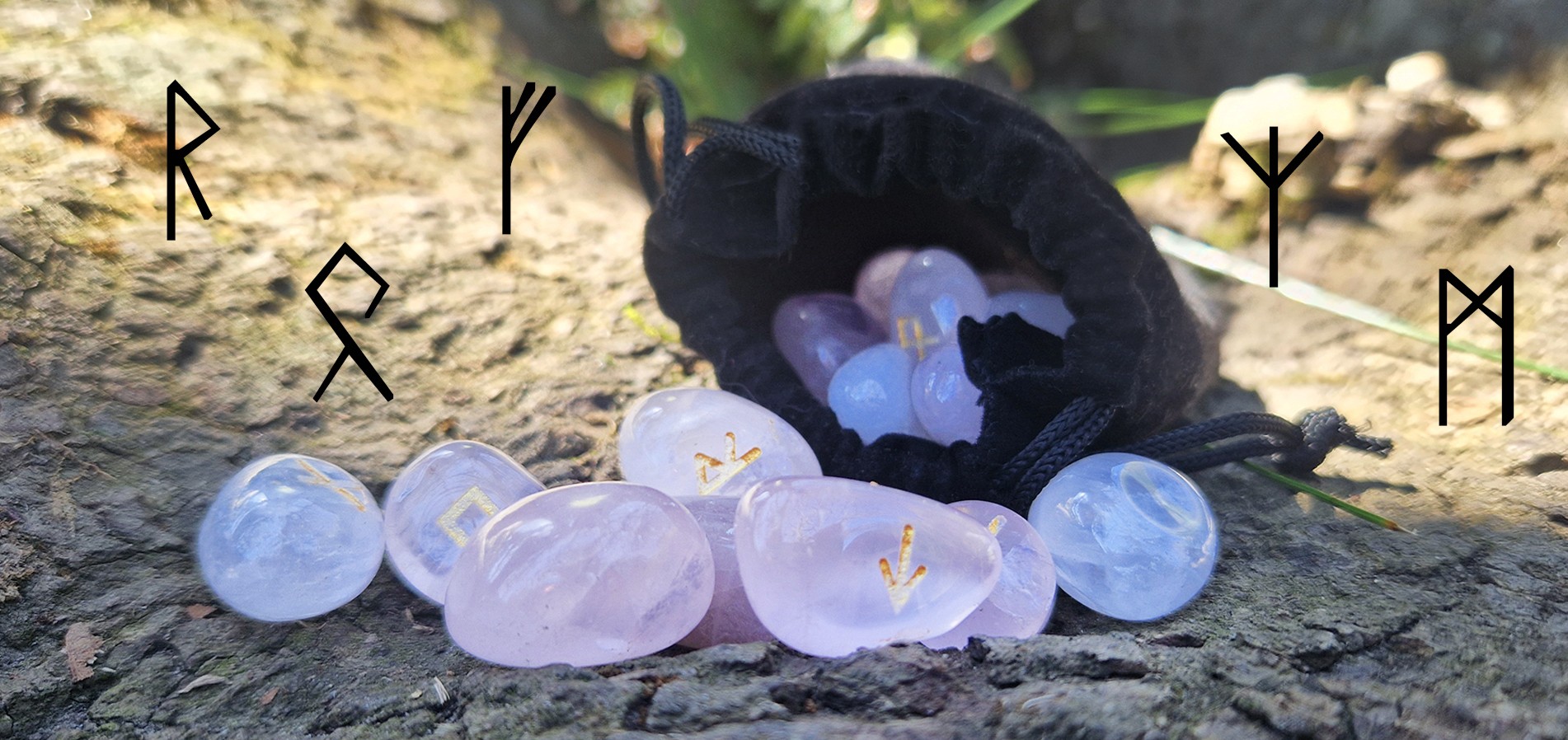Pierre runes celtiques en Quartz rose